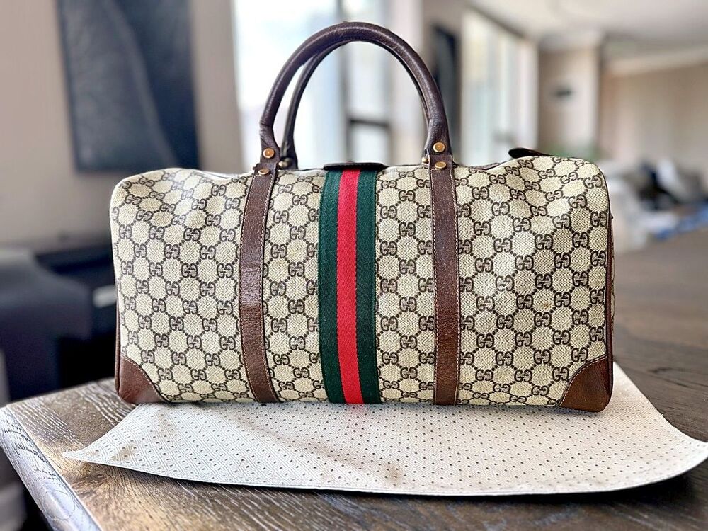 Gucci Sherry Line Boston Bag GG Supreme Monogram Brown Gold Hardware